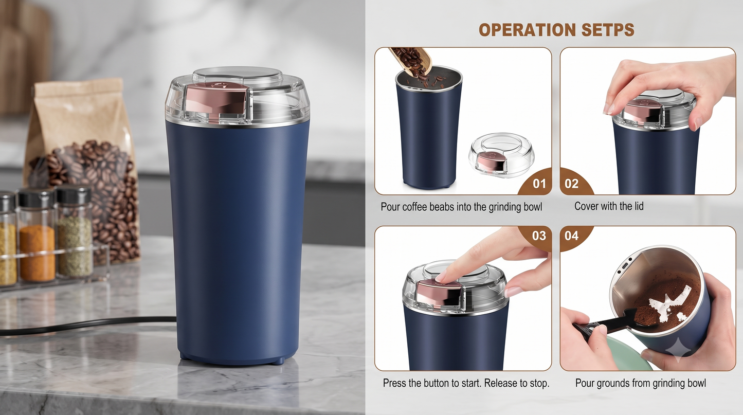 Electric Coffee & Spice Grinder with Stainless Steel Blades